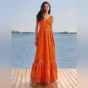 FARM RIO Orange Guipure Maxi Dress